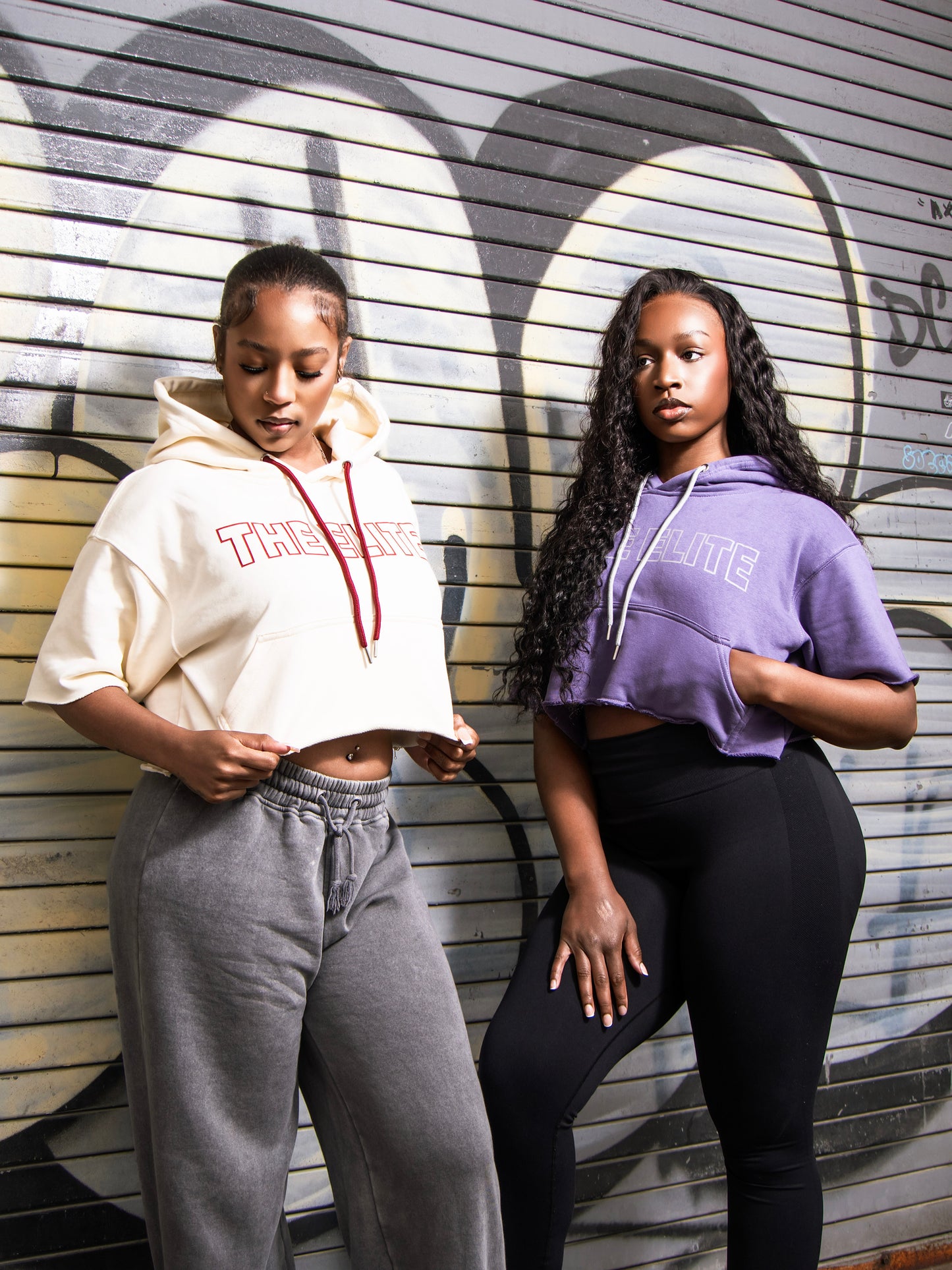 THE ELITE Cropped Sleeveless Hoodie – Cream with Burgundy Lettering